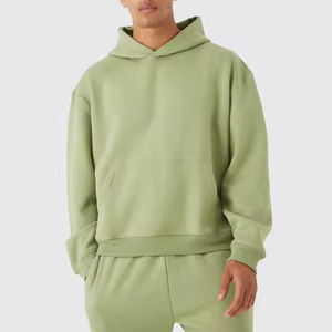 Ensemble sweat à capuche et jogging pour homme, couleur unie, polaire, coupe oversize, décontracté, pour l'automne, vert clair, deux pièces - Product Image 4