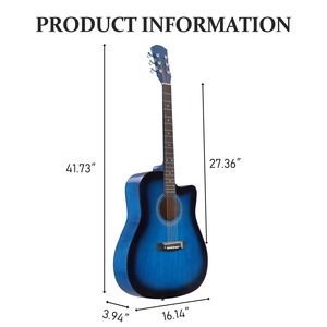 Chitarra Acustica Blu da 41 Pollici con Forma Dreadnought, Cutaway, Corde, Capotasto, Accordatore, Borsa per il Trasporto, Chiave per Accordatura, Strumento per Principianti - Product Image 3