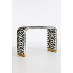 Mesa de consola moderna con base de cuerno chapada en oro de la mejor calidad y superficie de madera para sala de estar a un precio impresionante. - Product Image 6