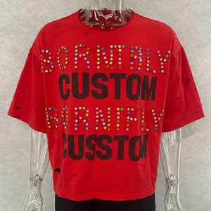 T-shirt personnalisé 100 % coton avec impression DTG, coupe ample et épaisse, col brut, effet vieilli avec pierres précieuses pour homme - Product Image 1