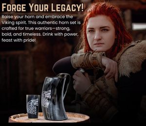 Mug en corne de viking |   Verre à bière médiéval authentique en forme de corne |   Gobelet/Chope en forme de corne de 24 oz - Product Image 2