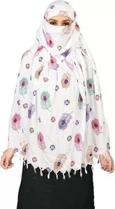 Hiyab Estampado con Plumas de Pavo Real, Bufanda Larga Ligera para Mujer, Uso Diario Informal, Pañuelo Musulmán con Borlas Blancas, 100% Algodón - Product Image 2
