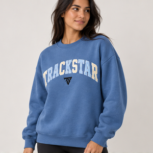 Sudadera de cuello redondo con letras universitarias multicolor azul polvoriento para mujer, de manga larga, oversize, con logo personalizado, al por mayor - Product Image 4