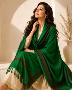 Green <b>Wool</b> Embroidered Shawl Scarf with Tassel Border Reversible & Lightweight Traditional Headscarf <b>Wrap</b> for Daily Wear - Product Image 6