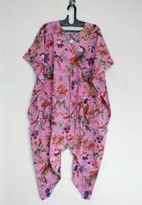 Robe kaftan en coton à imprimé oiseaux faite à la main, tenue de plage indienne, tenue bohème pour festival - Product Image 3