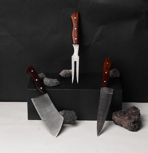 Couteaux de cuisine de chef en acier Damas faits à la main de haute qualité, écologiques, manche en bois de rose, lame en acier au carbone, compatibles lave-vaisselle - Product Image 4