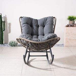 Fauteuil à bascule d'extérieur en métal Direct Wicke avec assise rembourrée épaisse grise, structure robuste, chaise à bascule de patio avec coussin, chaises de jardin - Product Image 2