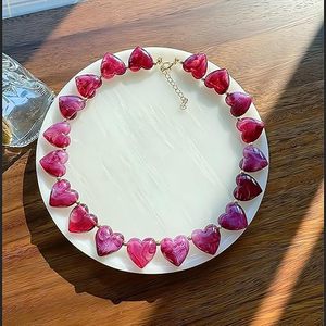 Necklace for Women Big Heart Bead Necklaces Large Statement Beads Choker Neck Costume Jewelry <b>Summer</b> - Product Image 4