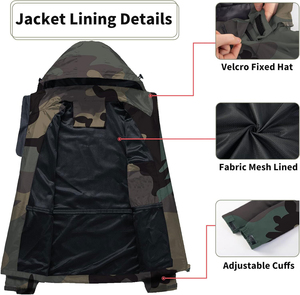 <b>Men's</b> Waterproof <b>Cycling</b> Rain <b>Jacket</b> Pullover Windbreaker Raincoat Full Zip up Hooded Camo Rain <b>Jacket</b> - Product Image 4
