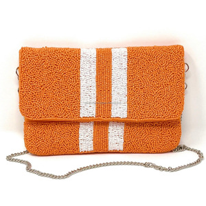 Handmade Orange White Beaded Clutch <b>Bag</b> Women Foldable Custom Size Crossbody Evening Purse Durable - Product Image 1