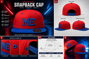 Gorra Snapback Más Demandada, Roja y Azul, con Bordado 3D ME, 6 Paneles, Ajustable, Unisex, Estilo Urbano - Product Image 6
