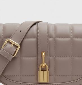 Genuine Leather Quilted crossbody bag for women with gold <b>lock</b> flap closure classic style all season daily use - Product Image 2