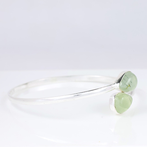 Natural Green Prehnite Gemstone 925 Sterling Silver Bypass Bangle Handmade Designer Teardrop Double <b>Stone</b> Cuff <b>Bracelet</b> - Product Image 2