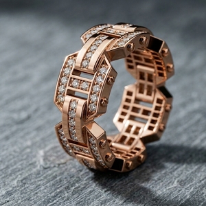 <b>Top</b> Selling Hiphop <b>Rose</b> Gold Men's Engagement Rhodium Plated Encrusted Interlocking Link Statement Lab Diamond Anniversary Ring - Product Image 4