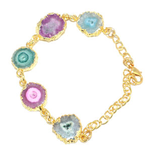 Pulsera de Cadena Ajustable con Baño de Oro de 24K y Piedra Preciosa de Cuarzo Solar Natural de Diseño Contemporáneo para Mujeres y Niñas, Venta al Por Mayor - Product Image 2