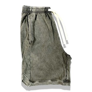 Shorts en denim gris pour femme, polyester/coton, taille haute, coupe classique, respirant, écologique, coupe-vent, poches brodées, vintage - Product Image 2