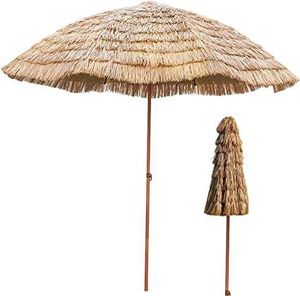 Parasol en feuilles de palmier tropicales avec mât en bambou rustique - Parapluie hawaïen léger en chaume, facile à ranger pour piscine de complexe hôtelier - Product Image 3