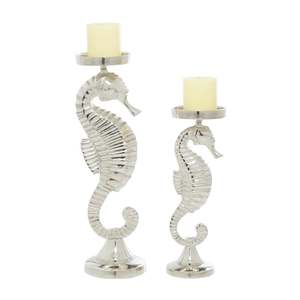 Juego de Portavelas de Metal con Forma de Caballito de Mar Plateado, Decoración Duradera para el Hogar - Product Image 1