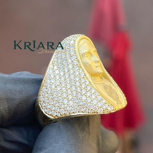 Anillo Religioso para Hombre de Plata 925, Chapado en Oro de 18K, con Diamantes Amarillos de Corte Brillante, Diamantes Cultivados en Laboratorio, Color D, Estilo Hiphop - Product Image 3