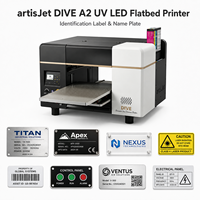 Impresora plana UV LED artisJet DIVE A2 para etiquetas de identificación, placas de identificación, acrílico, metal, madera, PVC, impresión en plástico