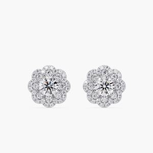 Pendientes de Lujo con Diamantes Cultivados en Laboratorio, Oro de 14K, Diseño de Flor Redonda, 1 Ct, 10mm, Halo, Certificación IGI, Regalo para Mujer, Boda, Fiesta - Product Image 1