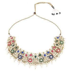 Gold Plated Alloy Kundan Zircon Jewelry Set Necklace Earrings Ring Imitation Pearl Micro <b>Insert</b> Certified Women Wedding Fashion - Product Image 2