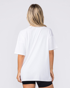 T-shirt ample blanc à col rond et manches courtes pour femme, en coton tricoté uni, respirant, toutes saisons, haut basique - Product Image 4
