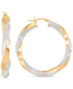 Pendientes de aro Twist Medium en Plata de Ley y Placa de Oro 14K-1,57 "| Macy's - Product Image 1