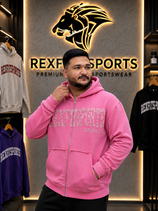 REXFITSPORTS 2026 Custom <b>Pink</b> Rhinestone Zip Up Hoodie Unisex Cotton Polyester Fleece Streetwear Full Zip <b>Sweatshirt</b> Private - Product Image 4
