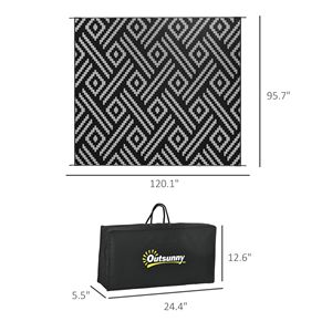 Tappeto da Esterno Geometrico Nero e Grigio 8x10 Portatile, Tappetino Reversibile per Patio con Borsa per il Trasporto, Ideale per Camper e Campeggio - Product Image 3