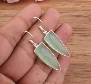 Boucles d'oreilles pendantes en argent sterling plaqué argent avec chalcédoine aqua naturelle en gros pour mariage, fête, bijoux de luxe - Product Image 2