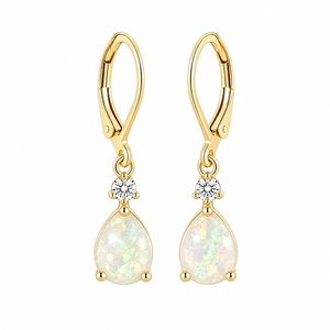 925 Sterling Silver Classic Water Drop Fire <b>Opal</b> Drop <b>Earrings</b> for Women - Product Image 1