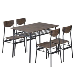 Juego de Mesa y Sillas de Comedor Rectangulares Marrones con Desmontaje y Montaje, Tablero P2, Compartimento de Hierro, 1 Mesa y 4 Sillas - Product Image 1