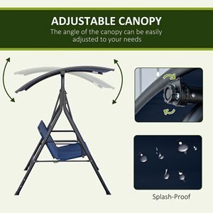 Adjustable Steel <b>Frame</b> 3-Person Porch <b>Swing</b> Bench Canopy Armrests Waterproof Dark Blue for Outdoor Garden Patio Porch Poolside - Product Image 4
