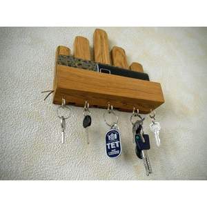 Porte-clés en bois artisanal écologique, design classique durable, organisateur mural pour courrier et clés - Product Image 3