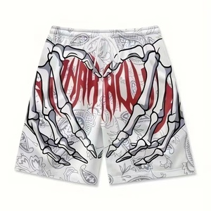 Pantalones Cortos Casuales de Verano para Hombre, de Alta Calidad, Secado Rápido, 100% Poliéster, con Estampado de Mano de Esqueleto - Product Image 3