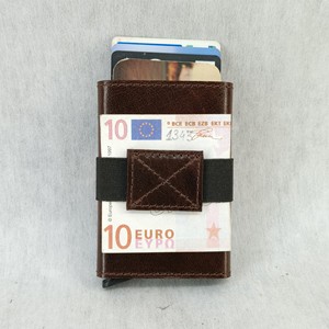 Vintage Full Grain Leather <b>Metal</b> Push Button Aluminum Popup Card Holders <b>Wallets</b> RFID Cash Slim Elastic Custom Wholesaler Gents - Product Image 5