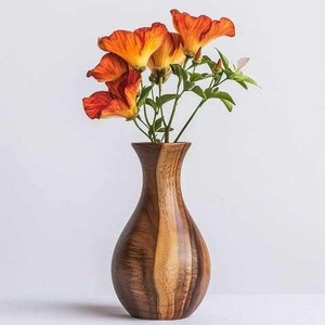 Vase à fleurs décoratif en bois d'acacia et de manguier, fait main, décoration moderne pour la maison et la table - Product Image 2
