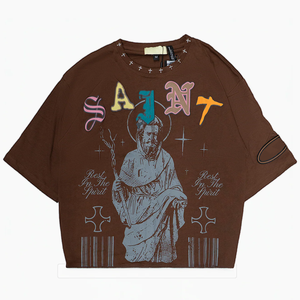 T-shirt d'été pour hommes en gros, style streetwear, en coton épais, délavé à l'acide, vintage, uni, coupe oversize, rétro, effet minéral - Product Image 1