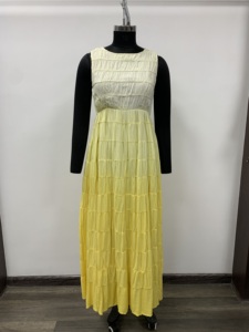 Yellow Strapless Pleated Maxi <b>Dress</b> A-Line <b>Loose</b> Casual <b>Summer</b> Solid Woven Polyester <b>Dress</b> - Product Image 1