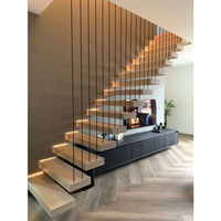 Escalier flottant en bois massif avec bandes LED à détection de mouvement, design moderne pour appartements, duplex, espaces loft, installation DIY