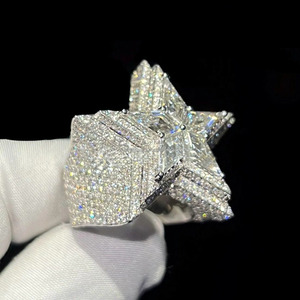 925 Sterling <b>Silver</b> Champion Full Iced Out Star Cluster Prong Setting Wedding or Engagement <b>Men</b> Custom Bust Hip Hop <b>Ring</b> - Product Image 1