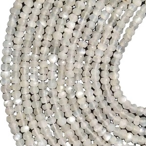 Cuentas facetadas de piedra lunar blanca natural de 4 mm y 4,5 mm, cuentas de piedras preciosas para la fabricación de joyería, precio al por mayor, proveedor mayorista. - Product Image 1