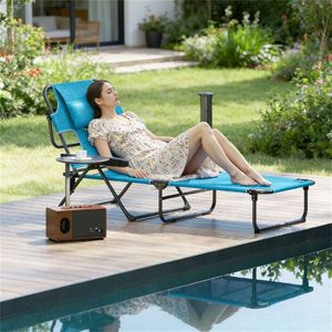 Sillón Reclinable Plegable Azul Claro, Práctico Tumbador para Tomar el Sol - Product Image 1