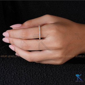 Custom Alternating Baguette Lab Created Diamond <b>Stacking</b> <b>Ring</b> Yellow Gold Women's Minimalist Wedding Anniversary Band Fine - Product Image 5