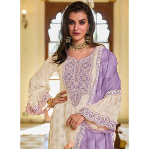 Hermoso Conjunto de Fiesta Indio y Pakistaní: Top, Pantalones Plazzo y Dupatta - Product Image 3