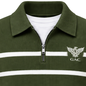 Pull en maille pour homme vert olive et blanc imprimé, épais, anti-boulochage, en laine/acrylique, à col zippé, manches longues, poignets côtelés - Vente en gros - Product Image 5