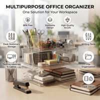 Conteneurs d'organisation de bureau en plastique PET transparent pour documents, fournitures, outils et espaces de travail débarrassés de l'excès de matériel