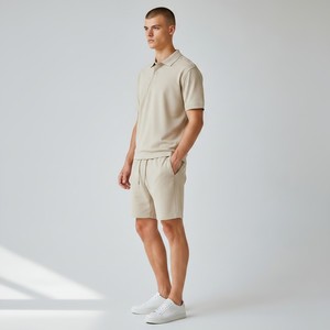 2026 Wholesale Summer Men's Casual Shorts <b>Set</b> Plain Color Solid 100% Cotton Jersey Quick Dry Knitted Customized Logo <b>Twin</b> <b>Set</b> - Product Image 5