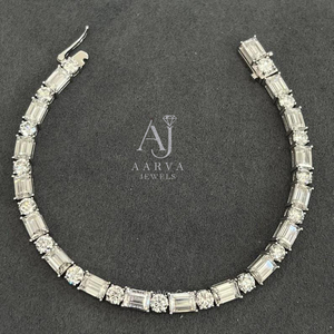 Bracelet tennis en moissanite couleur or blanc avec pierres rondes et rectangulaires pour femme, bijoux de soirée - Product Image 6